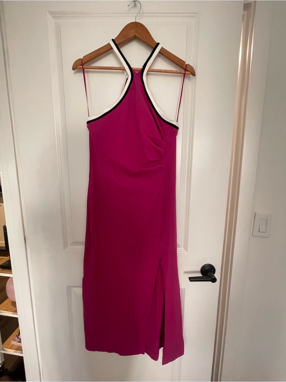 One-Shoulder Fuchsia Midi Dress with Contrast Trim
